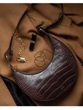 JW PEI  Saddle Bag in Dark Brown Croc-Embossed